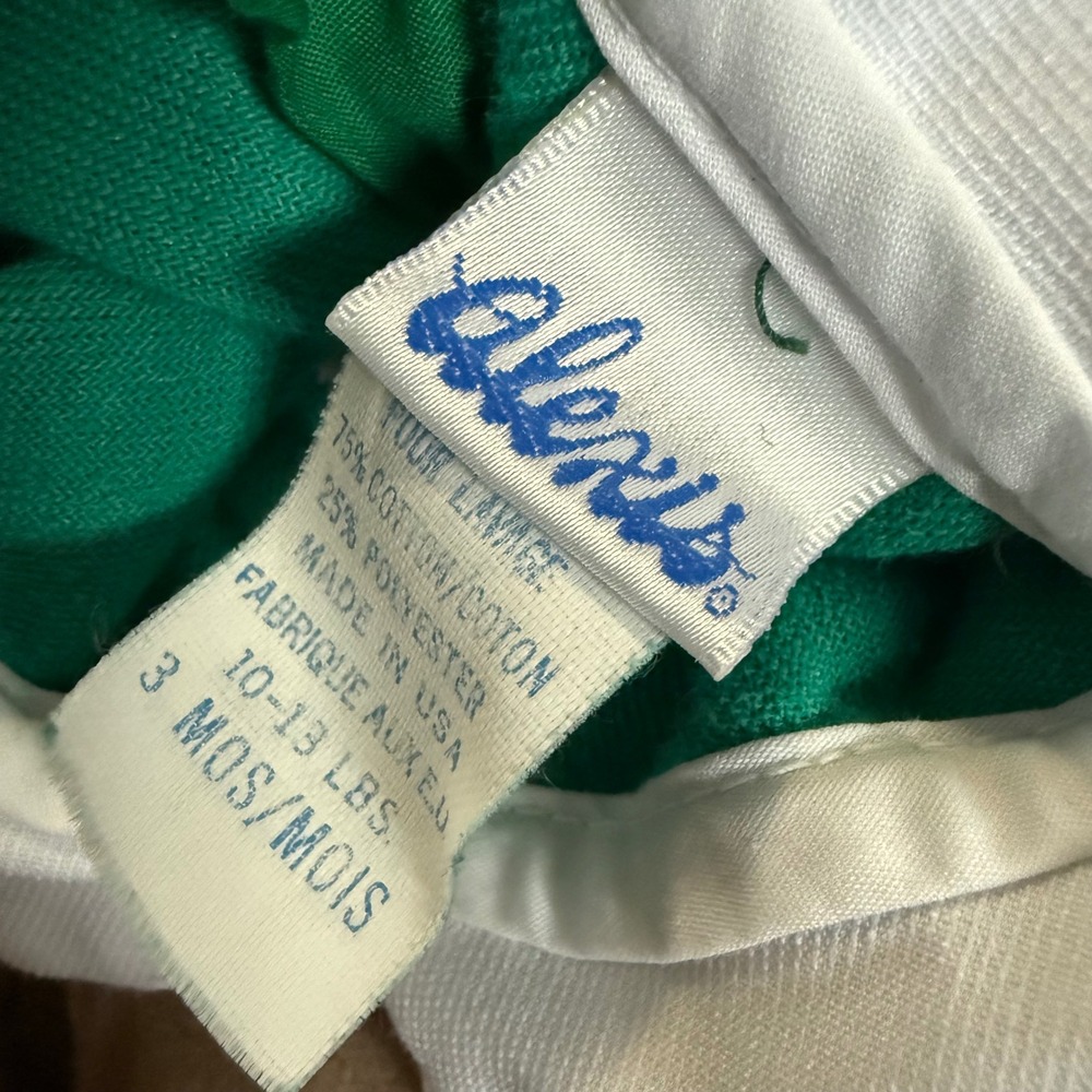 Vintage USA Alexis Baby Velvet Romper Teal Green Teddy Bear Sleeper 3M Peter Pan - Picture 3 of 4